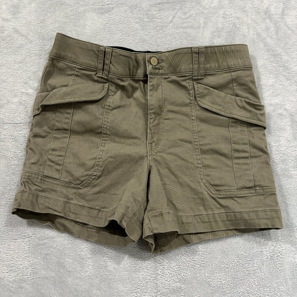 Democracy AB Solution Olive Green Denim Cargo Shorts Sz 12 Womens Cotton Stretch